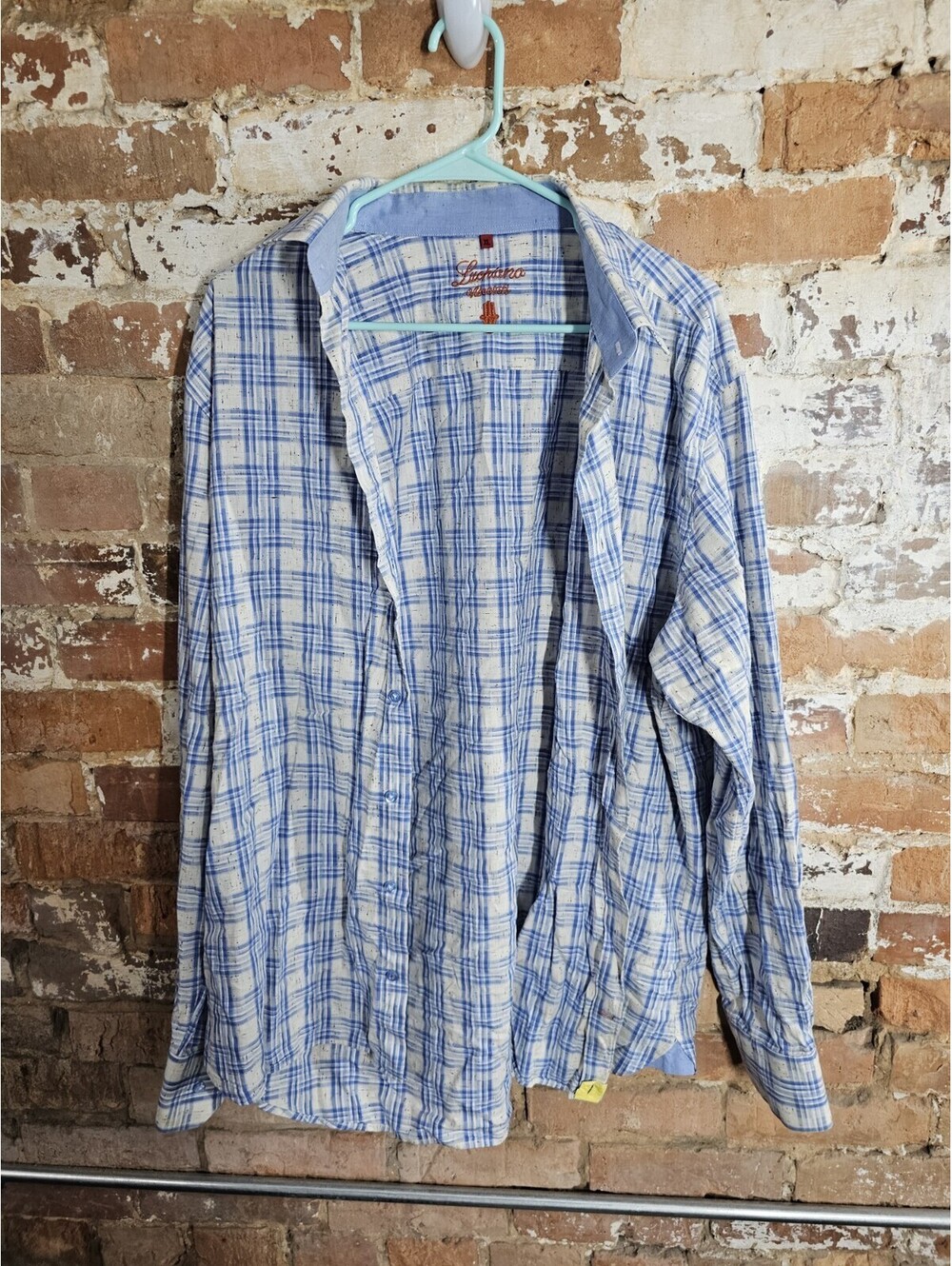 Luchiano Visconti Weekend Men's XL Blue Plaid 100% Cotton Button Down Shirt